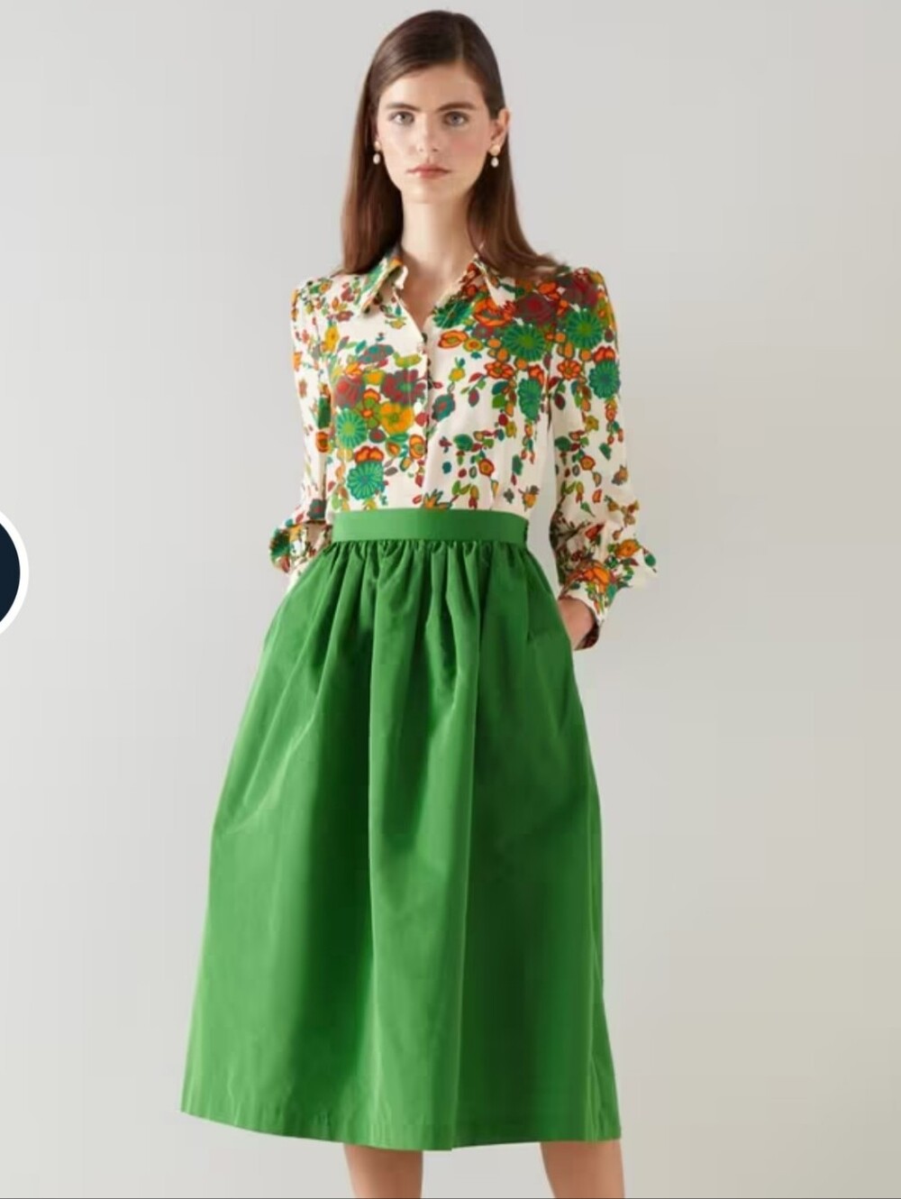 Lk Bennett Gathered High-Waist Green Taffeta Midi Skirt - NWT!